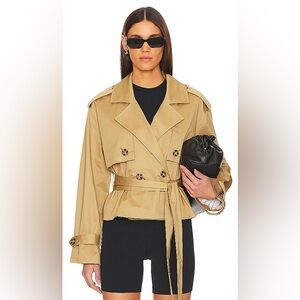Favorite Daughter Cropped Tan Double-Breasted Trench with Tie Belt NEW WITH TAGS